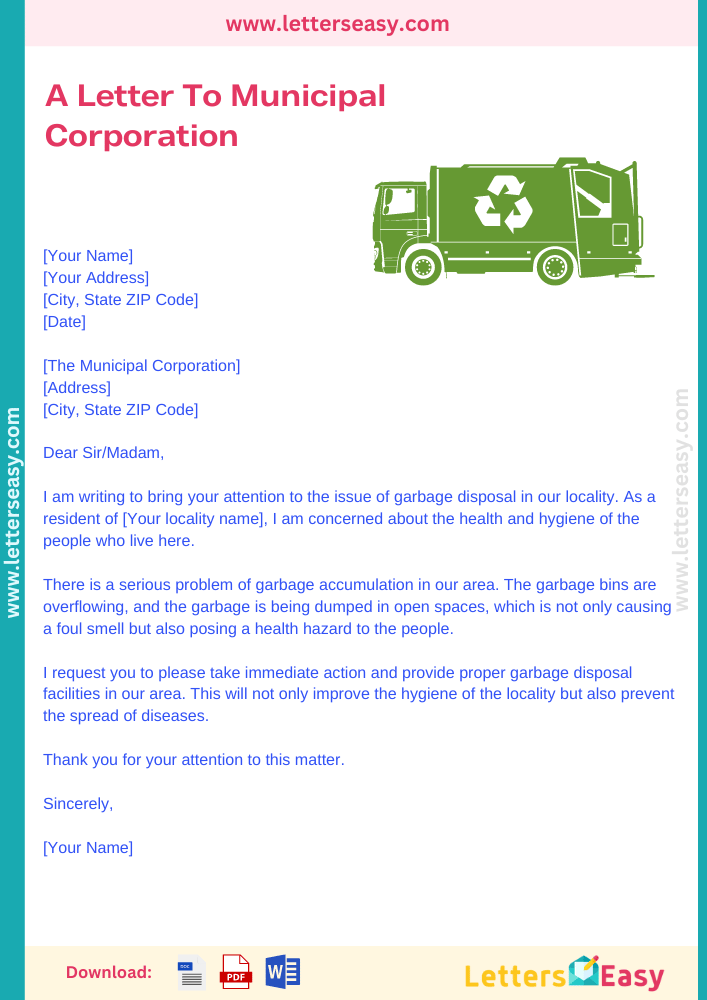 Write A Letter To Municipal Corporation - Example & Sample