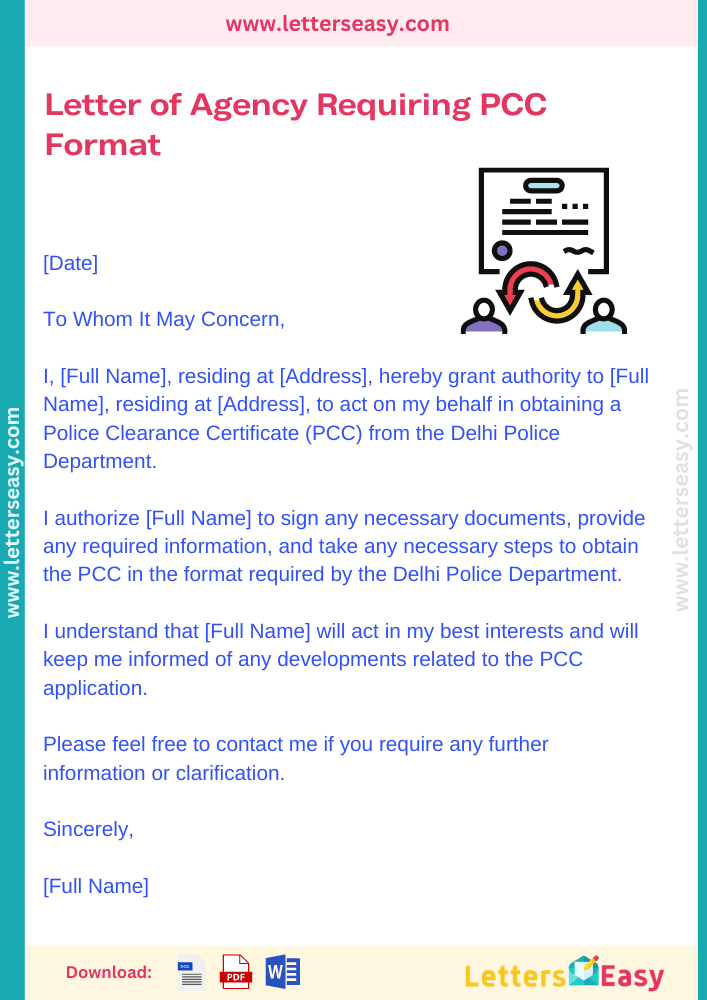Letter of Agency Requiring PCC Format Delhi PDF