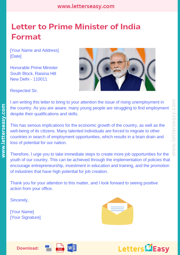 Letter to Prime Minister of India Format - 3+Samples, Example, Sample, How to Write Email Template