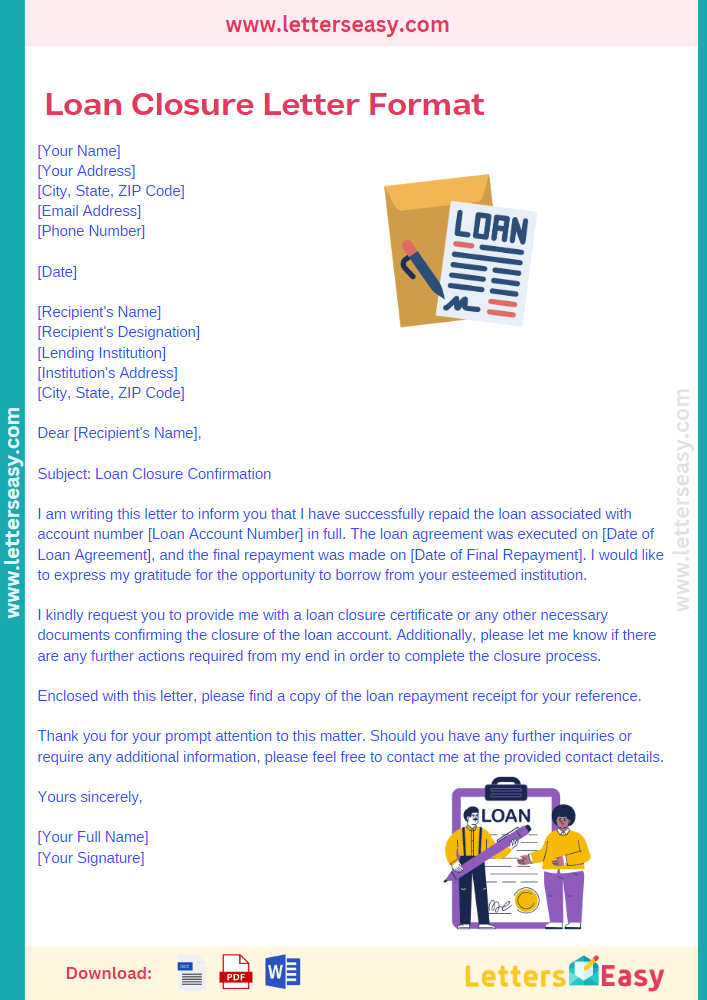 Loan Closure Letter Format Sample PDF - Writing Tips, 5+ Examples, Sample, Email Template
