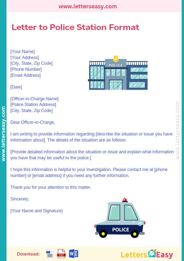 Letter to Police Station Format - Writing Tips, 4+ Templates, Sample, Example & Email Ideas