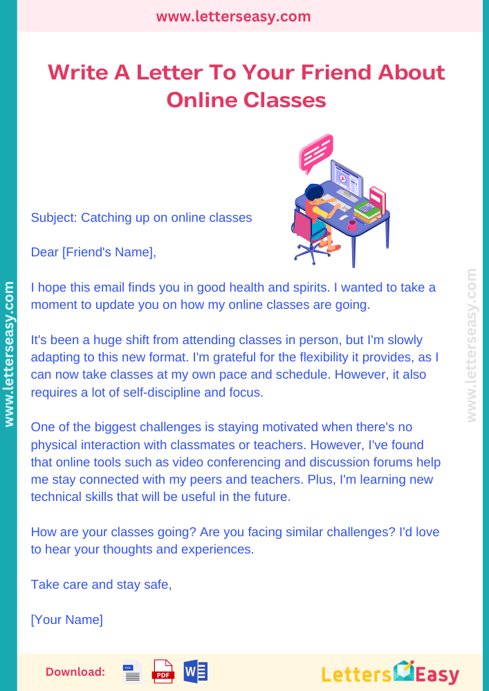 Write A Letter To Your Friend About Online Classes - Ideas, Email Format